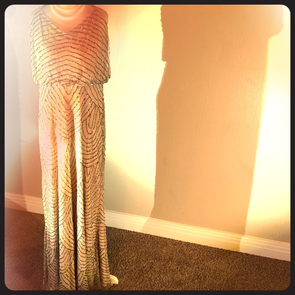Adrianna Papell Gold Beaded Evening Gown
